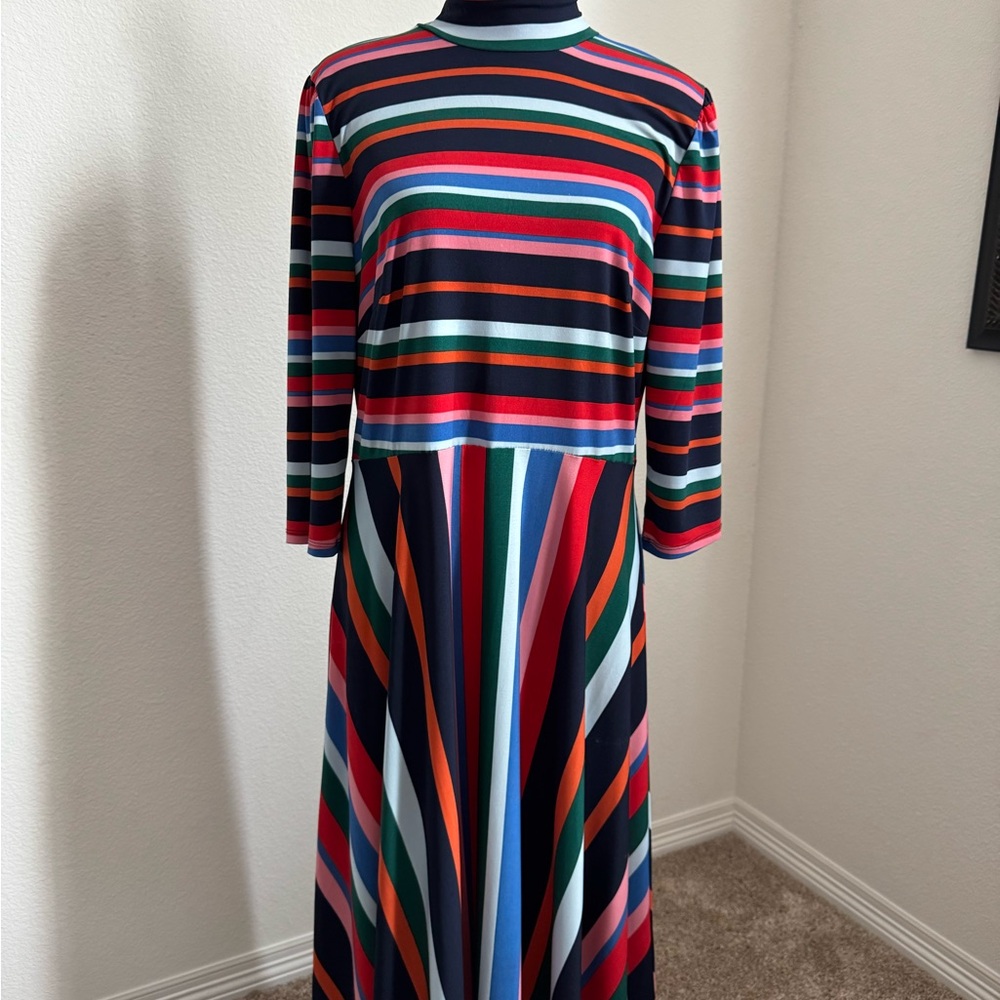 Eloquii Colorful Striped Long Sleeve Dress